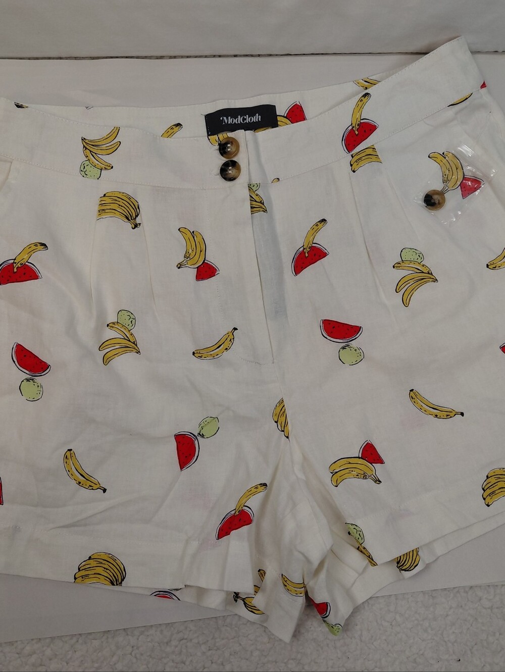 ModCloth Linen Blend Pleated Shorts Fruit Pockets Women's Size 14 NWT White